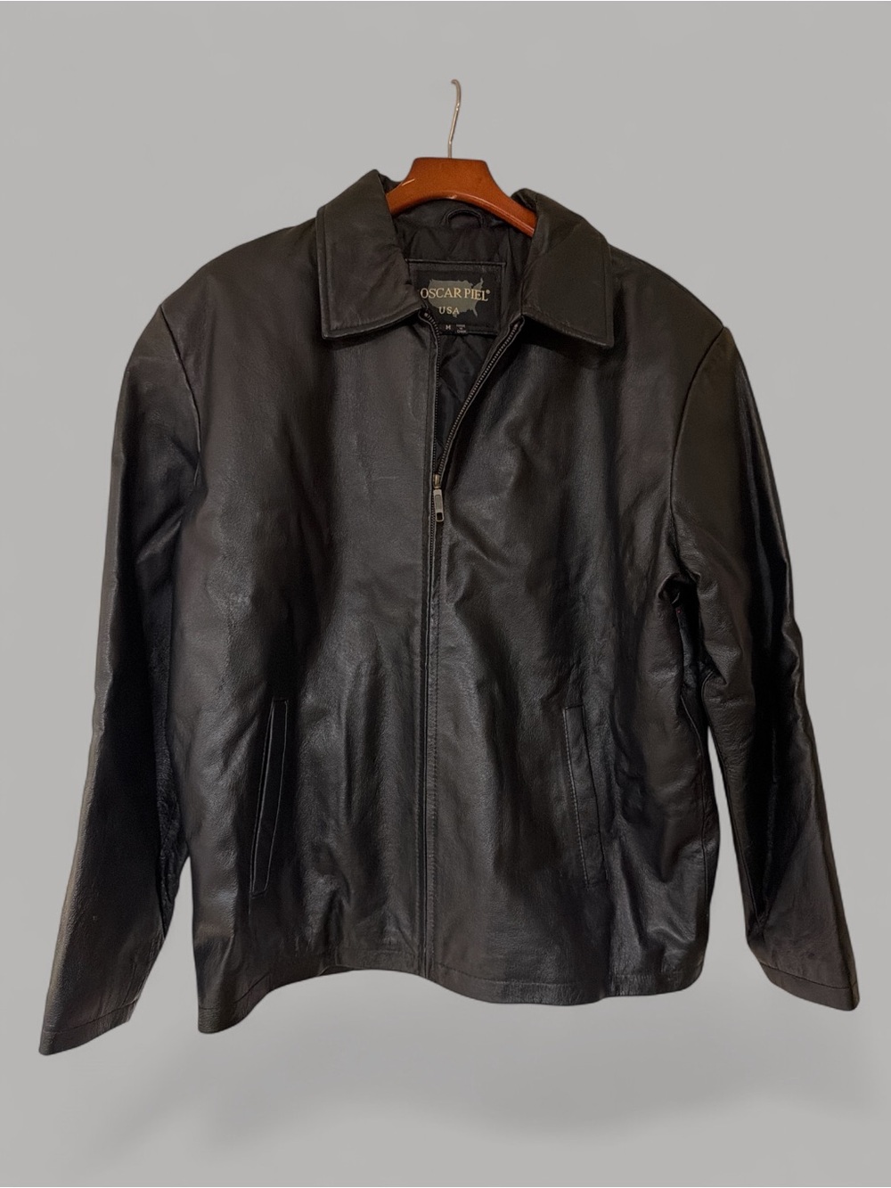 Oscar Piel Black Leather Bomber Jacket